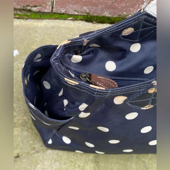 Cath Kidston Navy Blue Polka Dot Handbag Classic Multiple Pocket Rockabilly - Picture 7 of 10